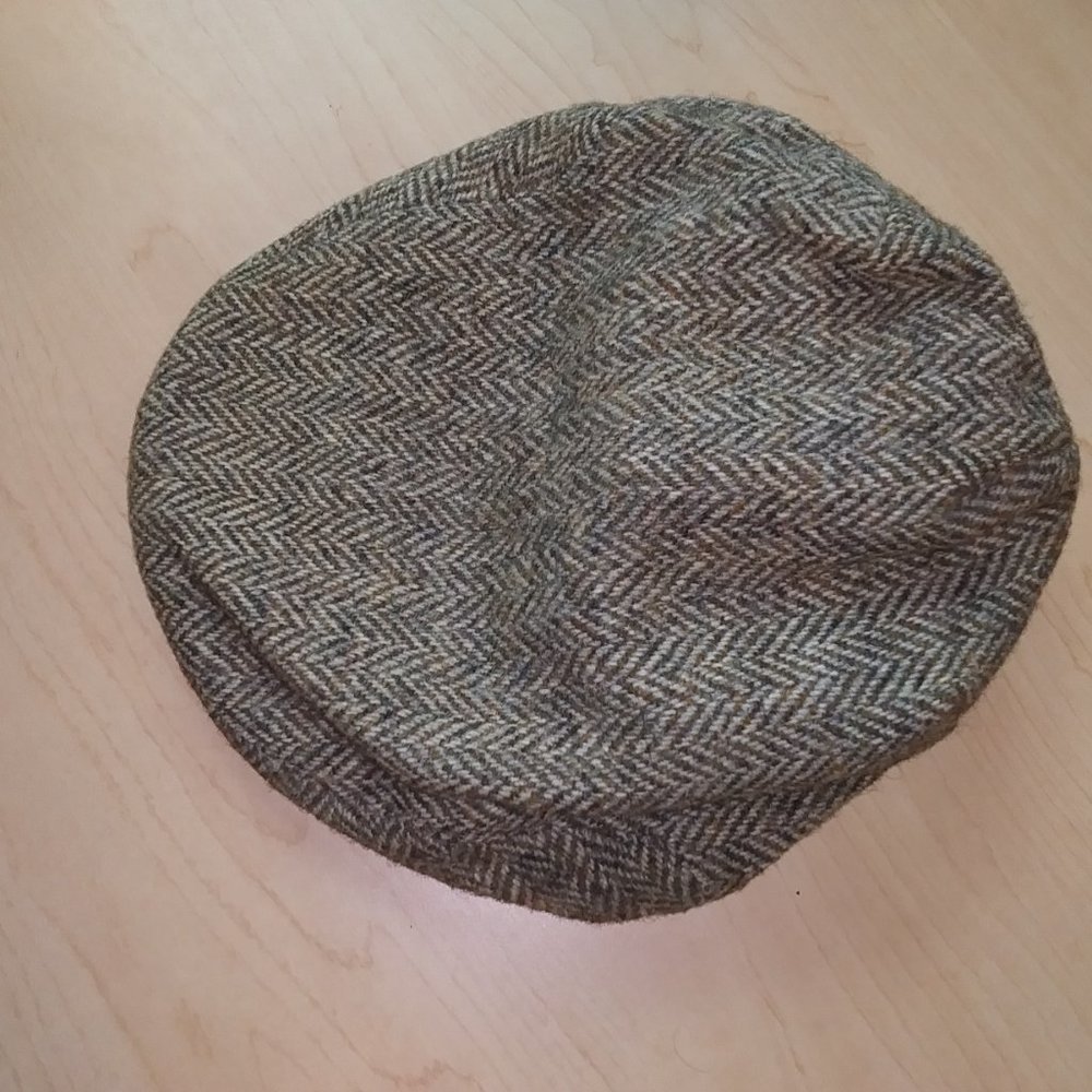 Harris Tweed Scottish Wool newsboy hat Brown L